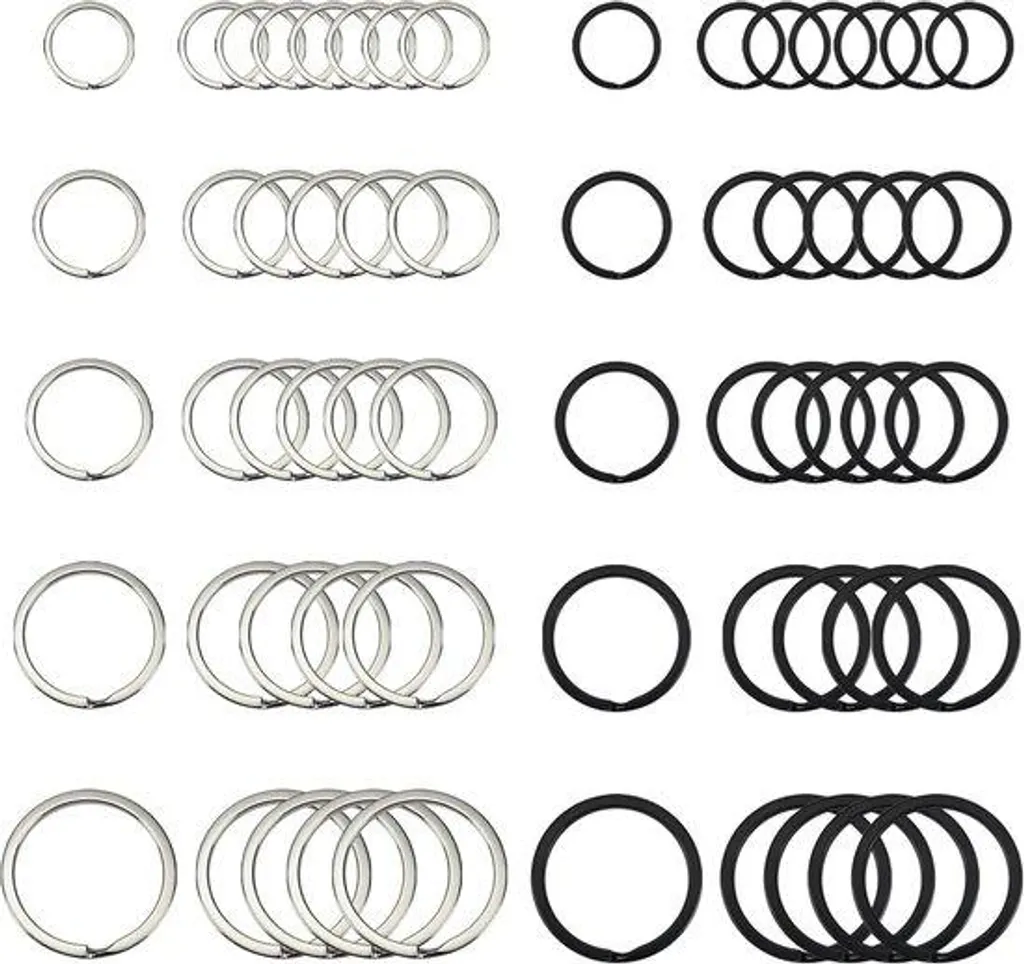 Lot de 100 porte-clés anneaux en métal argenté de 15 à 35 mm robustes