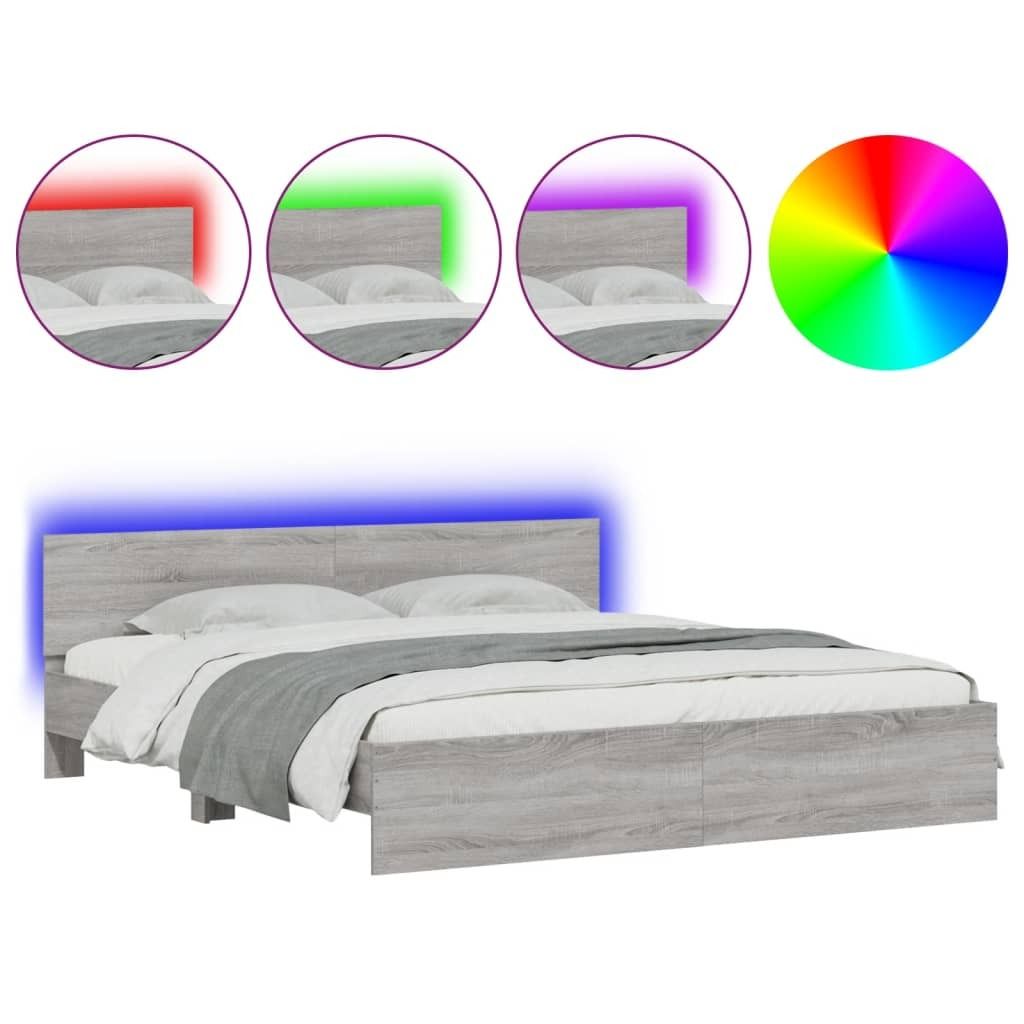 vidaXL Cadre de lit avec tête de lit et éclairage LED Gris Image du produit 