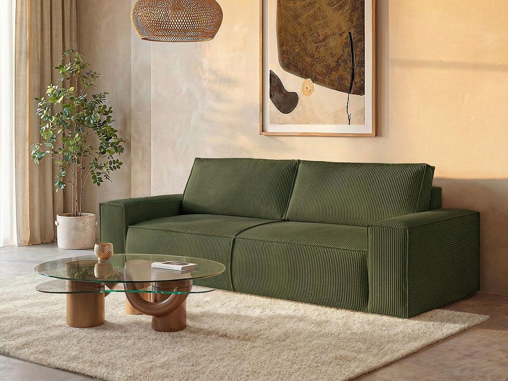 4-Sitzer Schlafsofa aus olivgrünem Kord - AMELIA