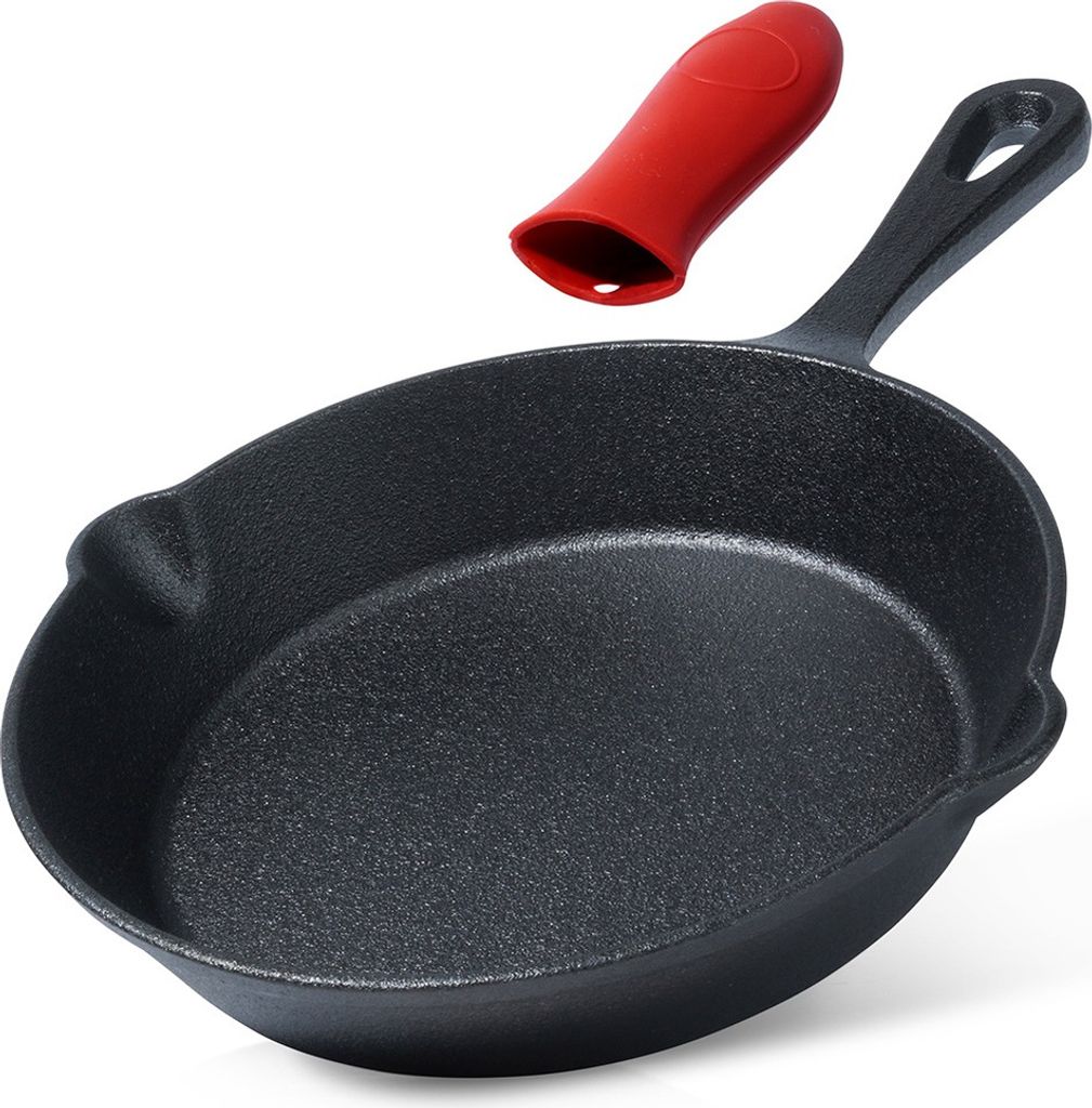 Vilde | Pfanne - Gusseisenpfanne - Ø 20 cm - Schwarz - Hitzebeständig - Mit Silikon Griffschutz