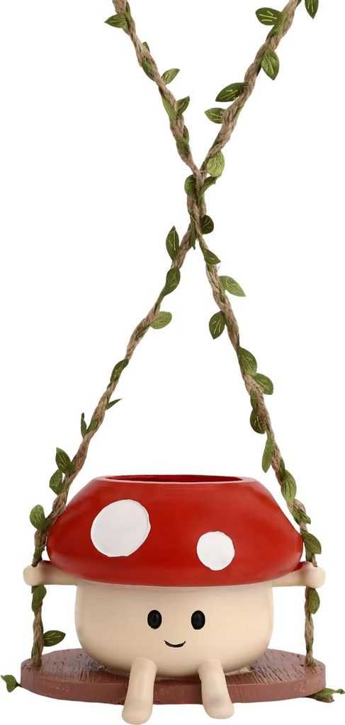 Hängender Übertopf, dekorativer Schaukel-Blumentopf für drinnen und draußen, niedlicher Cartoon-Pilz-förmige Vase, Ornament