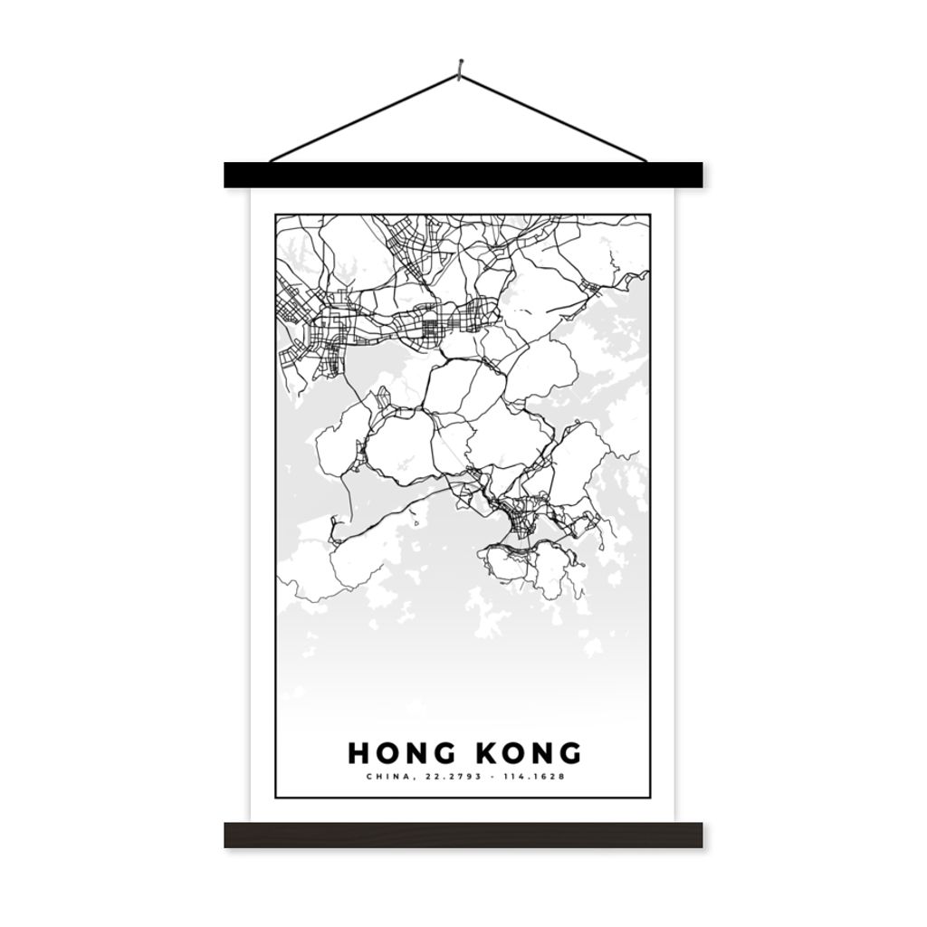 MuchoWow® Textilposter Karte - Hongkong - Schwarz-weiß - Produktbild 