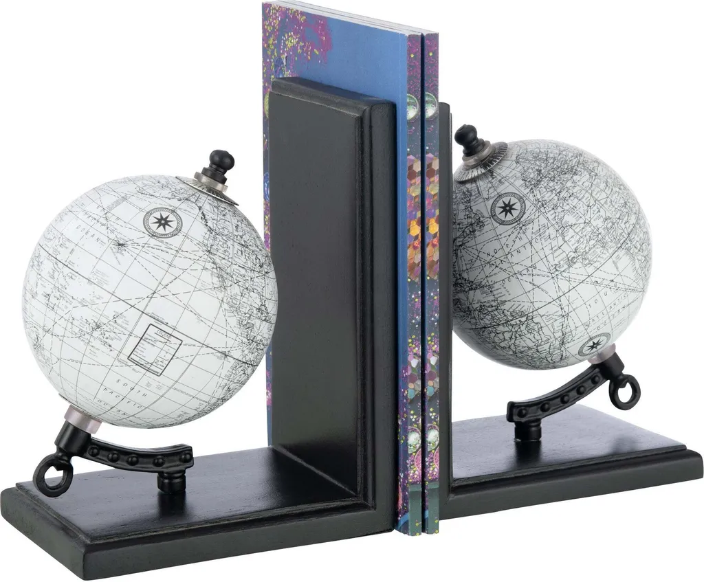 Serre-livres Globe pour Bureau et Bibliothèque Déco Voyage Bois Sombre
