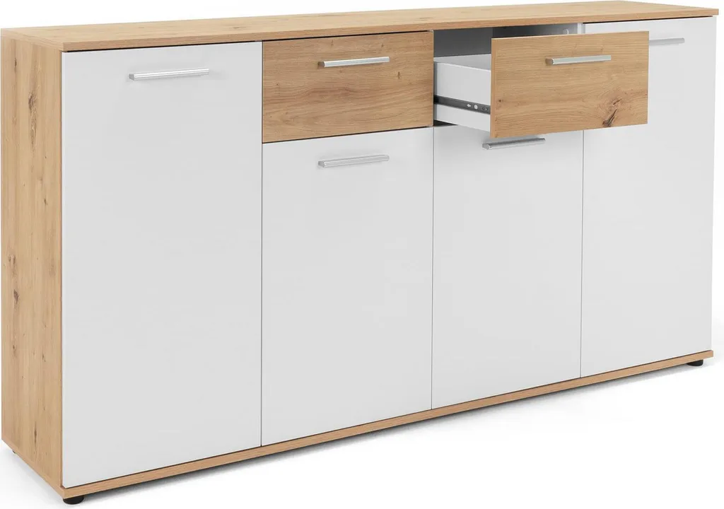Buffet bas Jacklin Chêne Artisan Blanc - Meuble de Rangement 160 cm - 6