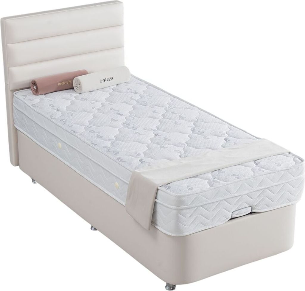 VIYANA Polsterbett 140x200 - Farbe: Creme - Set: Bettkasten-Kopfteil - Matratze