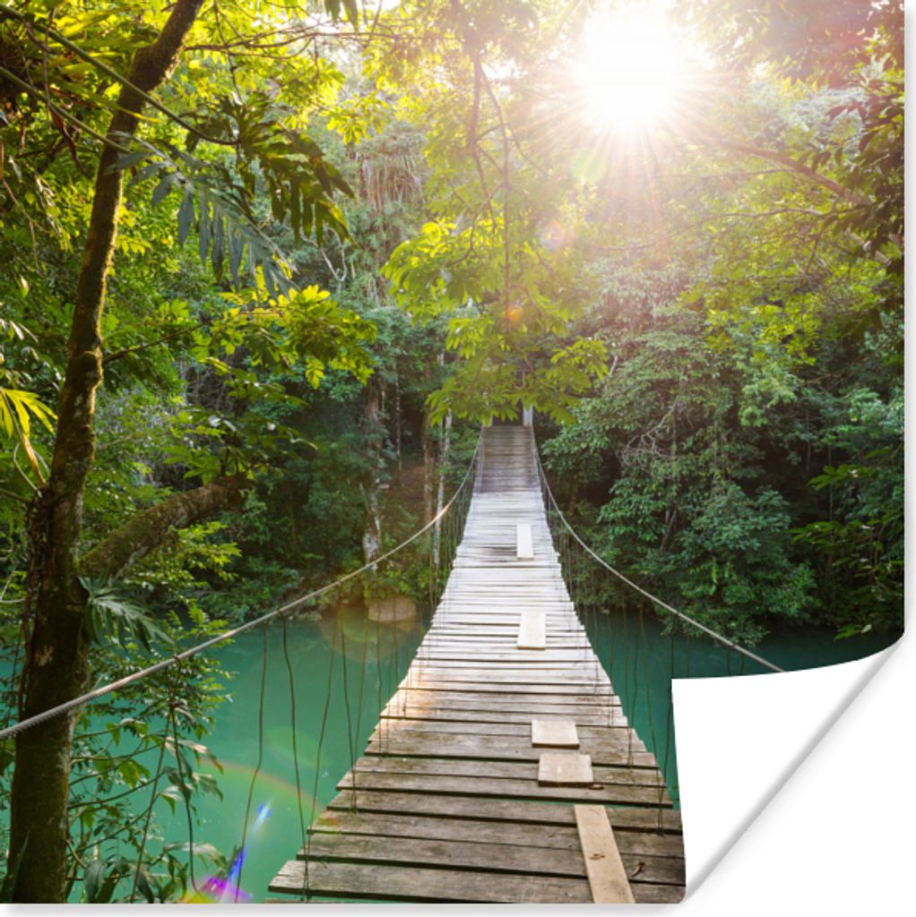 MuchoWow Poster Dschungel - Wasser - Brücke - Natur - Pflanzen 30x30 cm - Wandposter - Printing