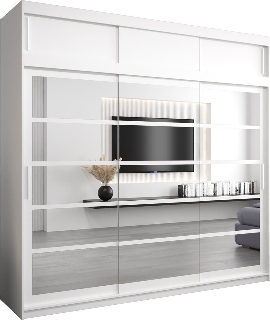 Kleiderschrank, Schiebetürenschrank Schlafzimmer, Schrank mit Spiegel ROMA 2 250 mit Aufsatz, Höhe 240 cm