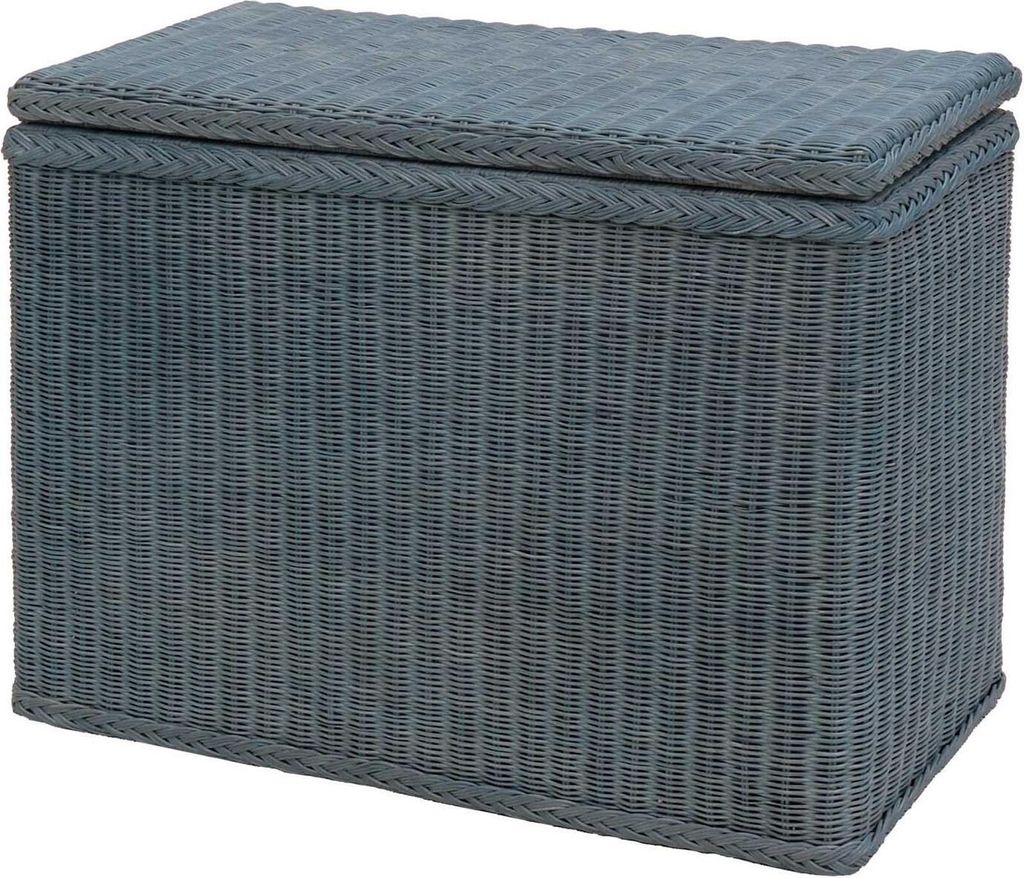 KRINES HOME Wäschesortierer aus echtem Rattan mit 3 Fächern / Wäschesammler, Wäschetruhe unterteilt (Blau)