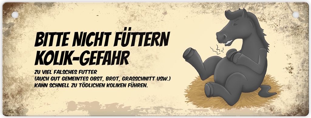 Warnschild Nicht füttern - Kolik-Gefahr Pferdemotiv Aluminium Stall Schild
