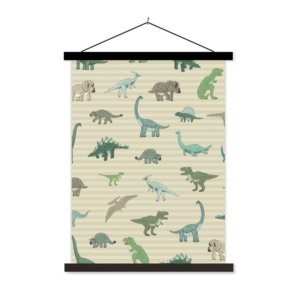 MuchoWow Textilposter Dinosaurier - Braun - Grün - Jungen - Mädchen - Kinder 60x80 cm mit schwarzem Rahmen - Plakathalter