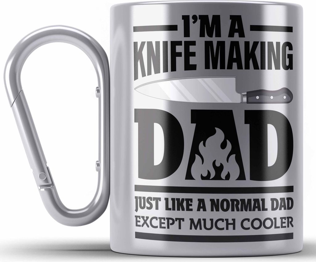 Trendation - Schmied Geschenk Edelstahl Tasse Karabiner mit Spruch Hufschmied Karabiner Edelstahl Tasse Karabiner Edelstahl Geschenkidee Papa (Silber)