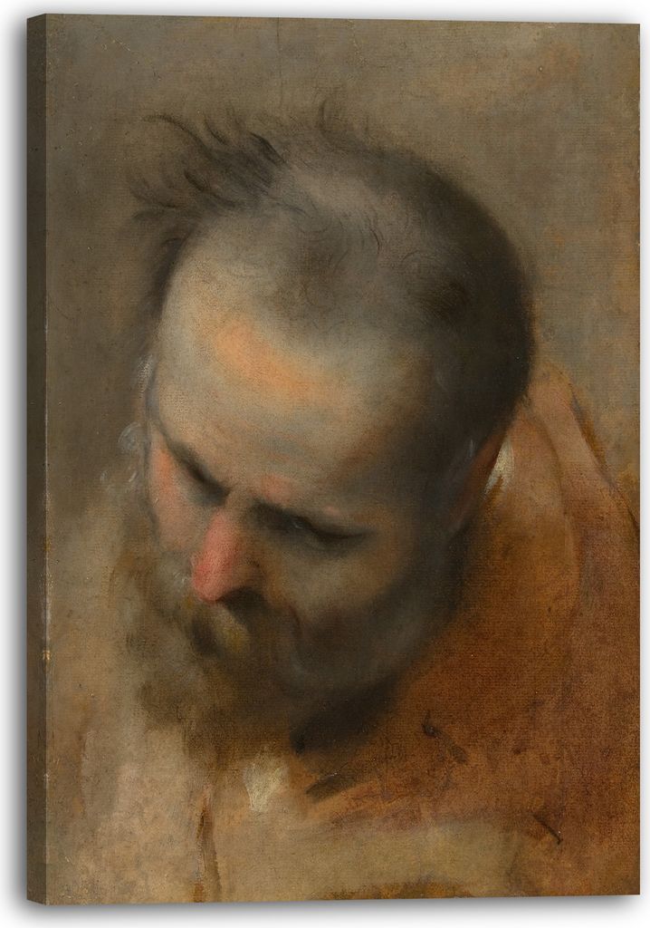 Leinwandbild (60x80cm): Federico Barocci - Kopf eines bärtigen Mannes, der nach links unten schaut (Nikodemus), echter Holz-Keilrahmen inkl. Aufh...