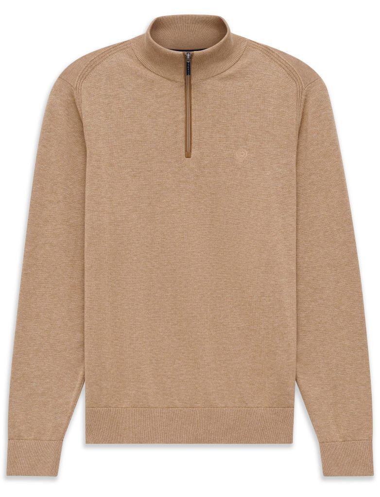 Bugatti Herren Pullover im Troyer-Stil mit langen Ärmeln, Reißverschluss und Stickerei