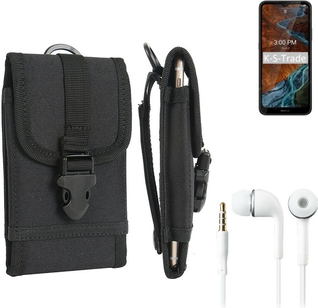 K-S-Trade Holster Schutz Hülle kompatibel mit Nokia G300 Gürteltasche Handy Hülle Tasche outdoor Seitentasche schwarz 1x + Kopfhörer