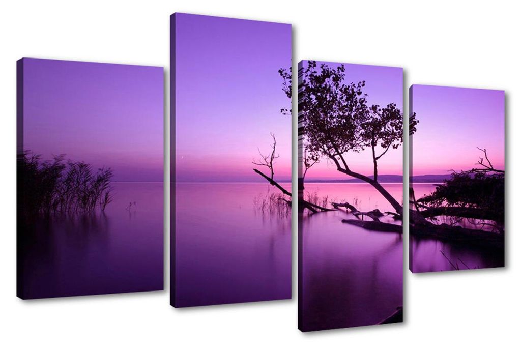 Visario Leinwandbild Lila See 130x80 cm – 4-teilig, Bild Produktbild 