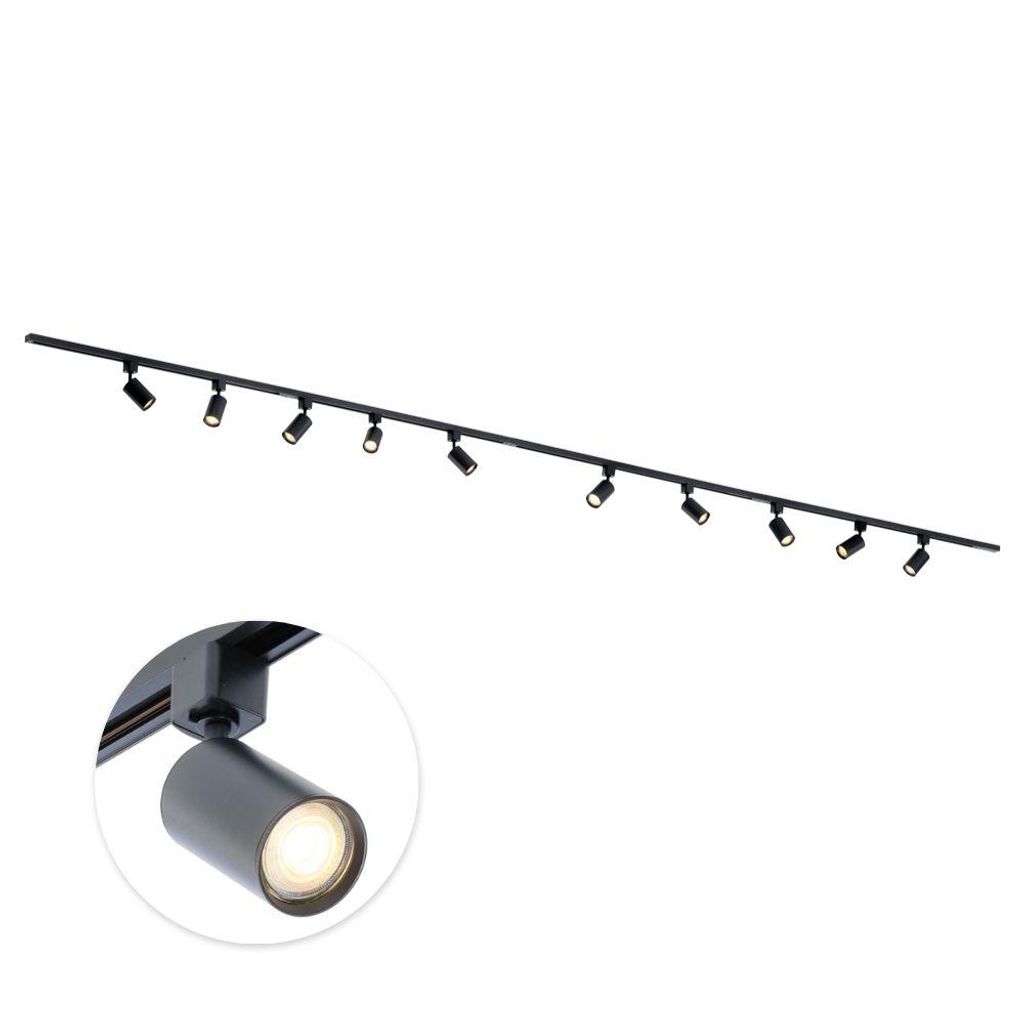 Qub Focus III - LED Schienensystem - Schwarz - 1-Phasen - 600cm - 10x GU10 Spots - I-Form