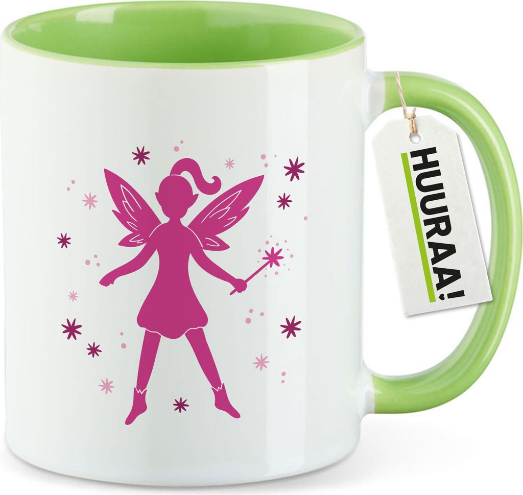 Huuraa Kaffeetasse Fee Fabelwesen 330ml Grün Keramik Kaffeebecher Geschenkidee