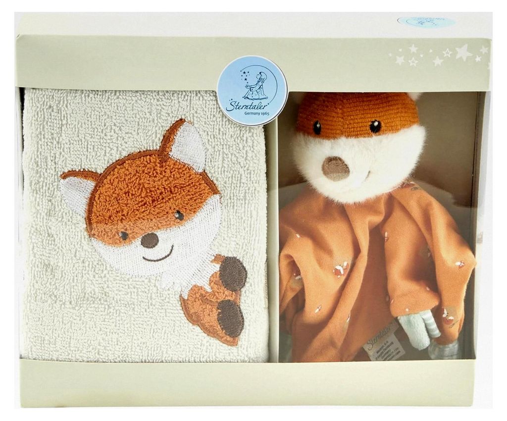 Geschenkset Fuchs Filou - bestehend aus Baby Schmusetuch mit Rassel und weichem, saugfähigem Kinderhandtuch - Unisex Geschenk zur Geburt - Baby Pa...