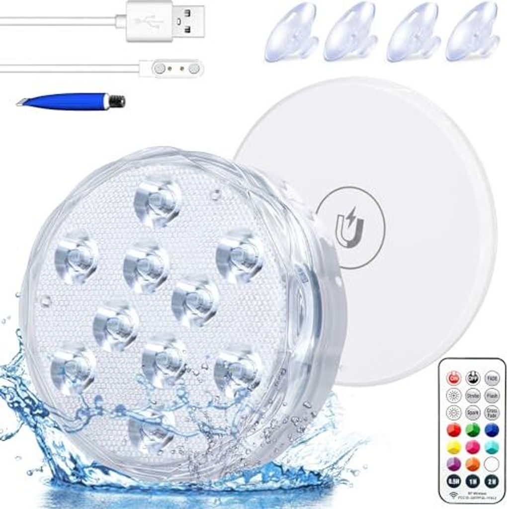 Wiederaufladbare Poolbeleuchtung Unterwasser Licht Fernbedienungssteuerung Timer Magnetic