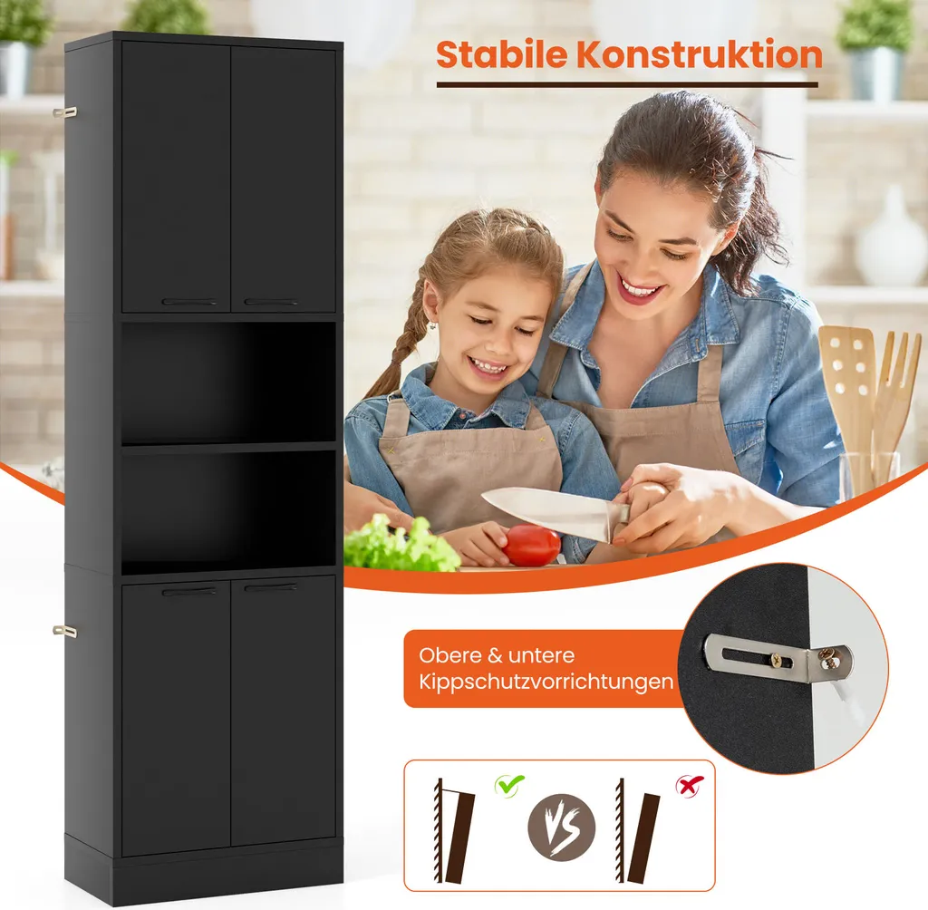 Buffet de Cuisine Haut Indépendant Noir avec Étagères de Rangement - 7