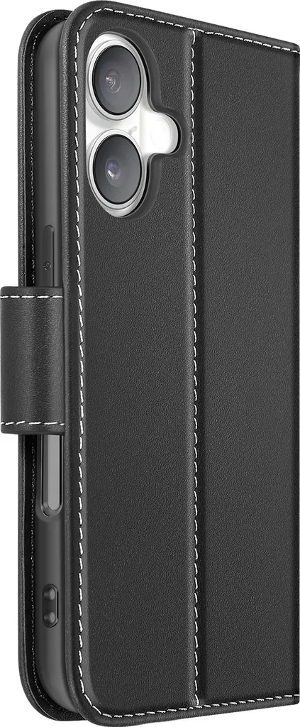 Avizar, custodia a portafoglio per iPhone 16 Plus in pelle premium con funzione stand, nero