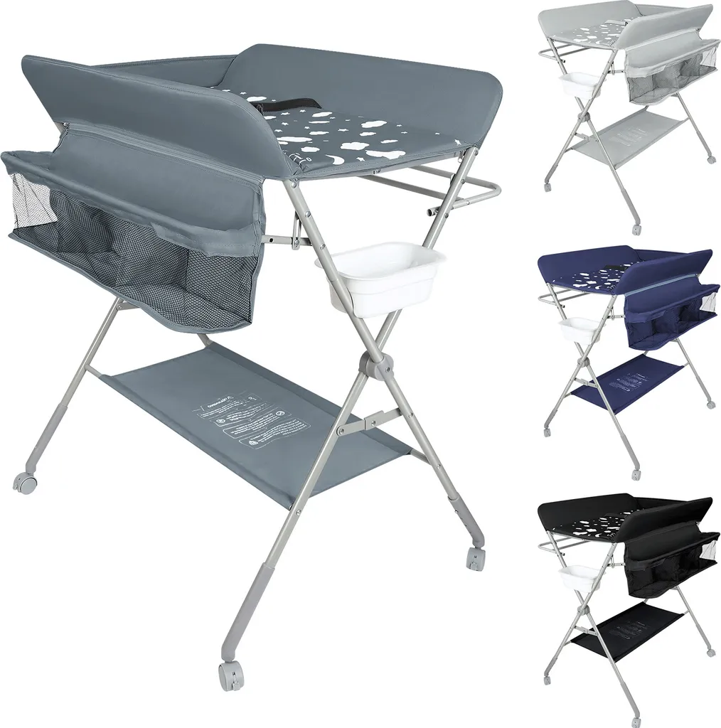 Table à langer mobile Gris foncé avec matelas et ceinture de sécurité