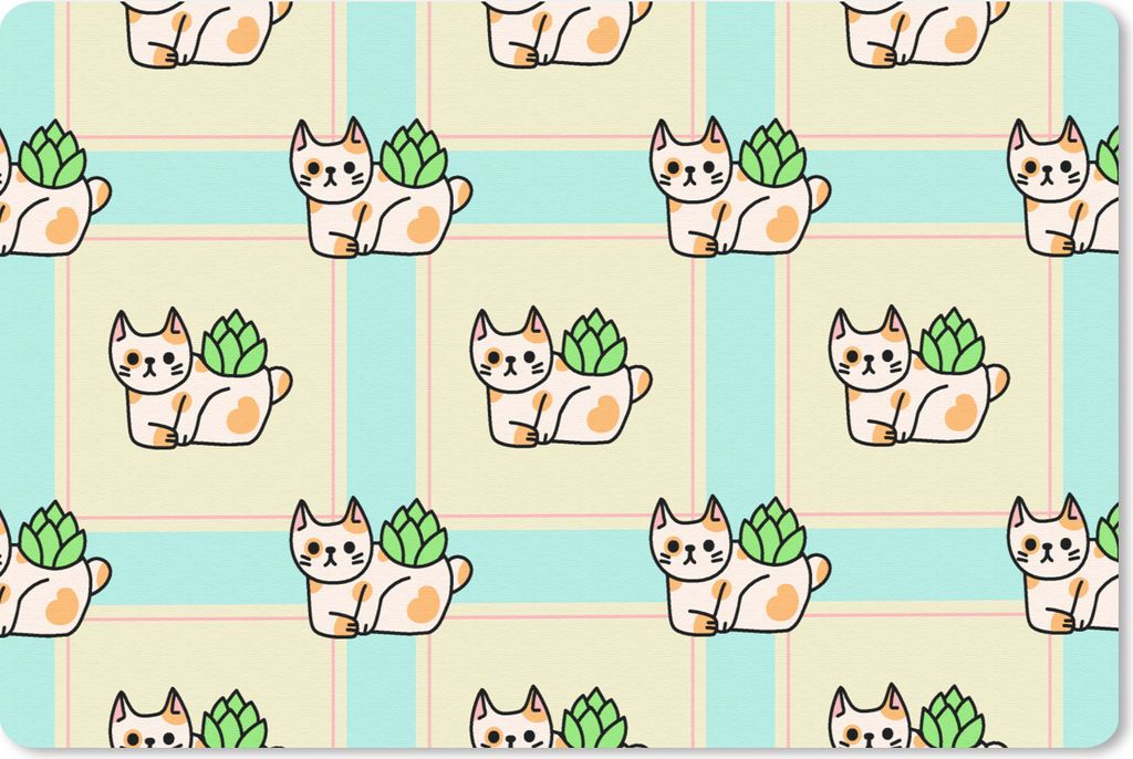 MuchoWow Schreibtischunterlage Katzen - Pflanzen - Pastell - Kind - Muster 60x40 cm - XXL Mauspad - Großes Mauspad