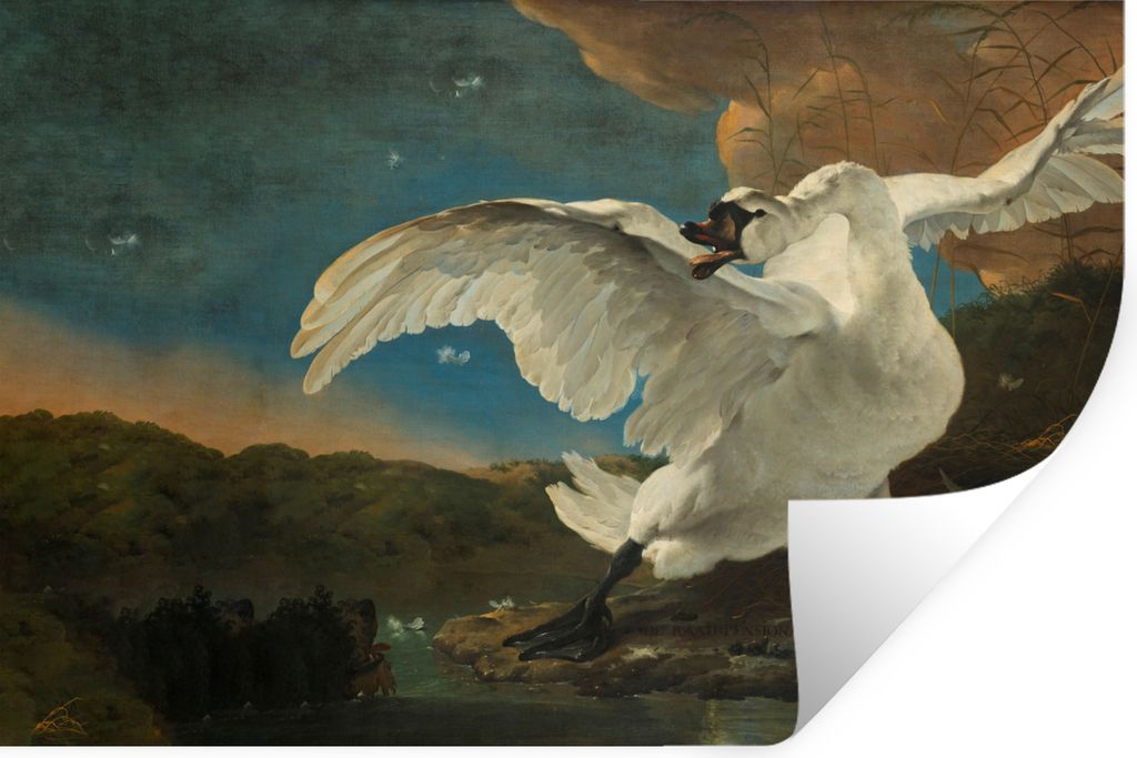 MuchoWow Wandtattoo Wandsticker Wandaufkleber Schwan - Alte Meister - Jan Asselijn 60x40 cm Selbstklebend und Repositionierbar - Wierderverwendba...