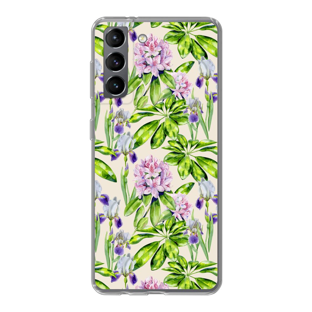 MuchoWow Handyhülle Schutzhülle Hülle für Samsung Galaxy S21 Hortensie - Blatt - Blüte Silikon Softcase Handy Hülle - Softcase