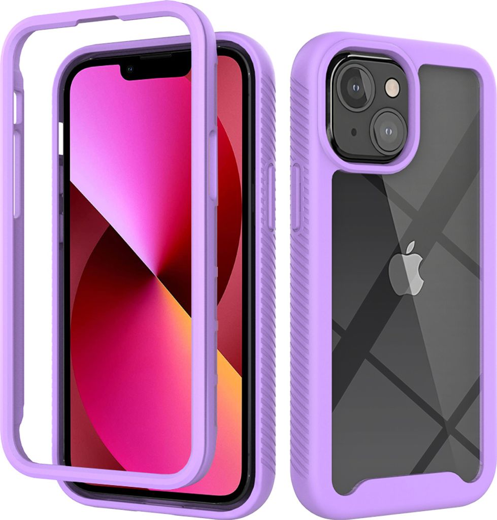 iPhone 14 Hülle, Hybrid Transparente Rückseite Robust TPU Bumper Rutschfest Stoßfest Ganzkörper Schutzhülle für iPhone 14 Lila
