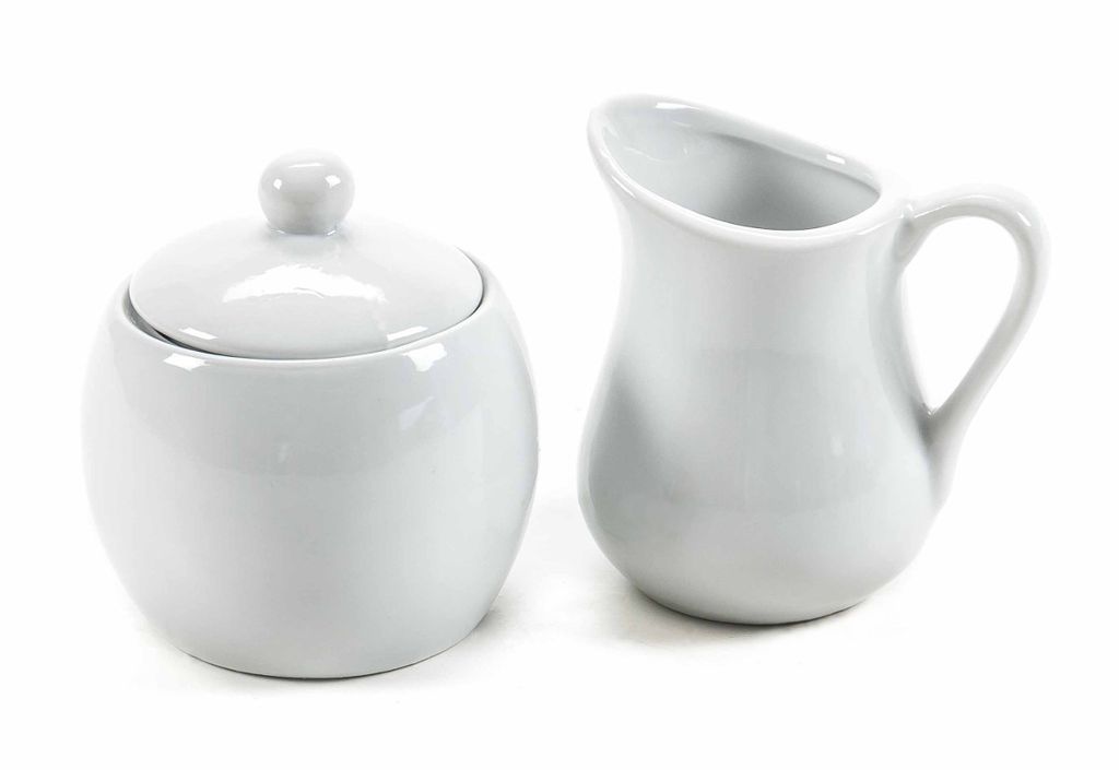 Zuckerdose mit Deckel + Milchkännchen aus Keramik, Design schlicht, zeitlos, 2- teilig