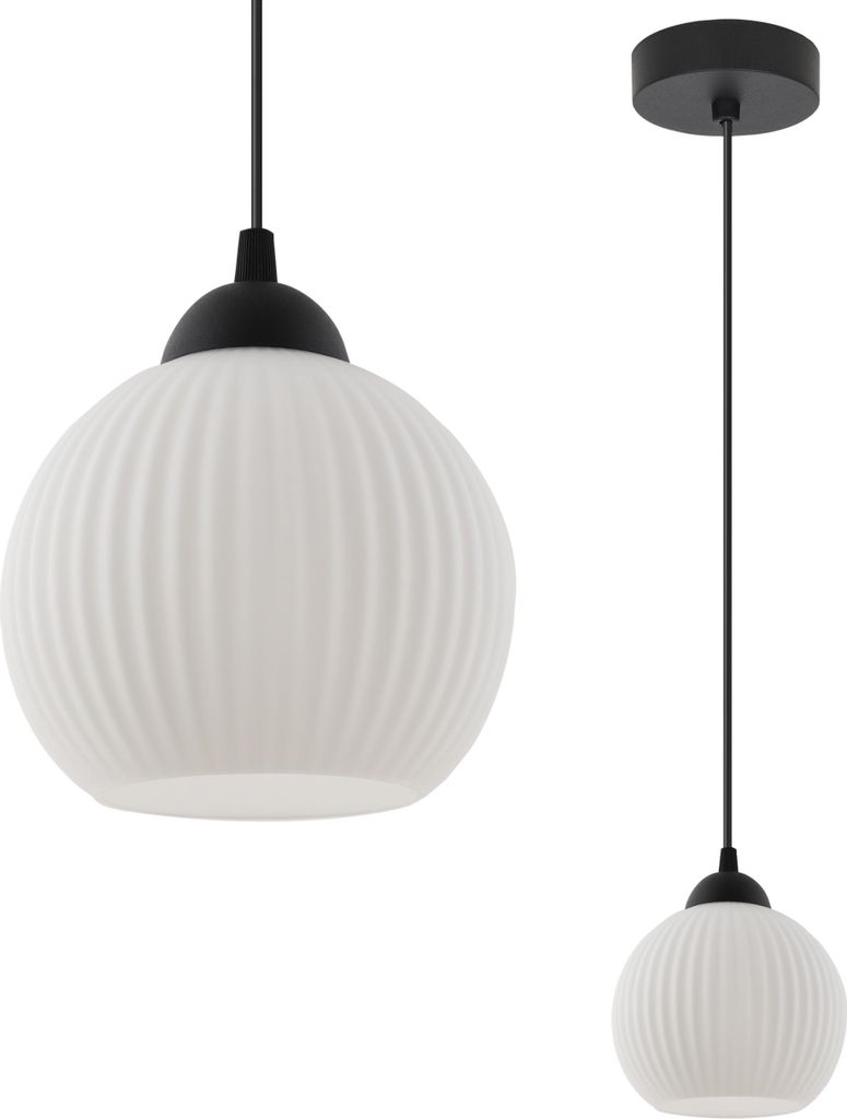 Hängeleuchte Riffle schwarz 1-flammig Glas Weiß Kugel E27