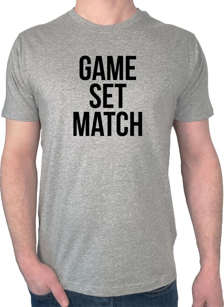 Huuraa Herren T-Shirt Game set match Tennis L Sport Grey Bio Baumwolle Fairtrade Herrenshirt Geschenkidee