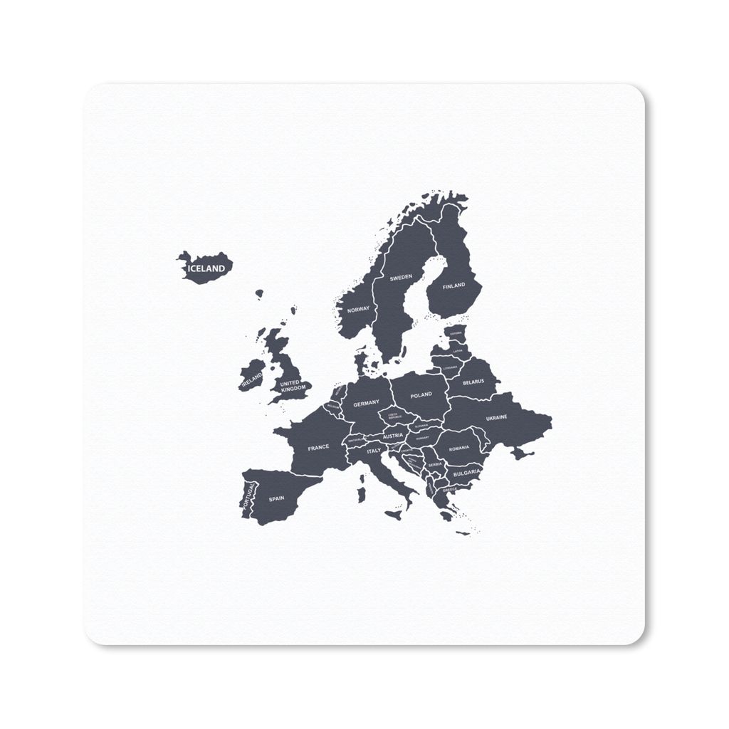 MuchoWow Mauspad Mousepad Karten - Europa - Schwarz - Weiß 30x30 cm - Mousepads - Maus Mat - Pad - Mausunterlage - Gaming