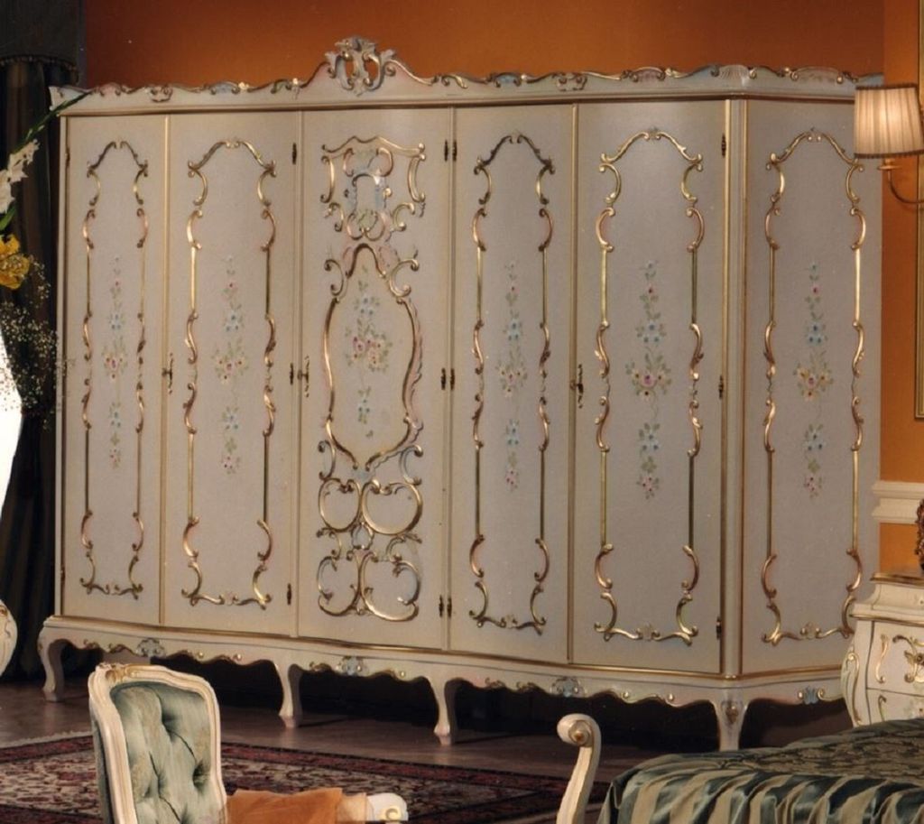 Casa Padrino Luxus Barock Kleiderschrank Elfenbein / Mehrfarbig / Gold - Prunkvoller Barock Schlafzimmerschrank - Luxus Schlafzimmer Möbel im Baro...