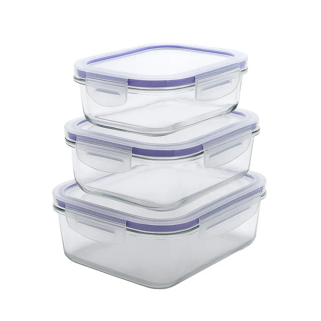 set di 3 contenitori Practic per alimenti Contenuto 0,6 Coperchi da 1 e 2 litri con clip
