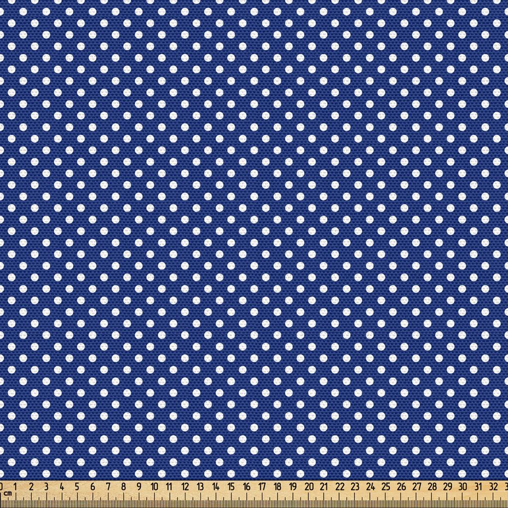 ABAKUHAUS Retro Gewebe als Meterware, Muster mit weißen Tupfen auf einer Seemann-Marine-Indigo-Hintergrund-Weinlese-Fliese, 2 M (148 x 200 cm), We...