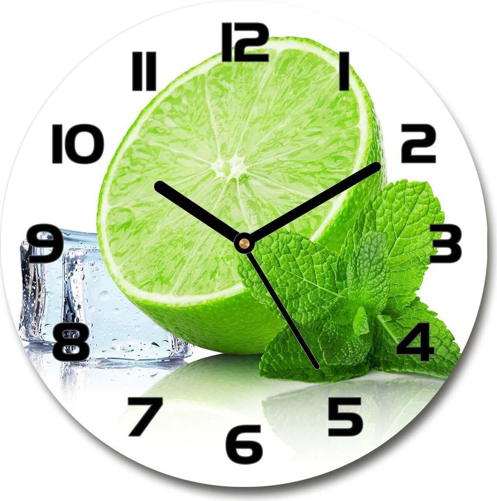 Wanduhr aus Glas 30fi Glasbild Glasuhr Gehärtetes Glas - schwarze-zeiger - Lime with ice