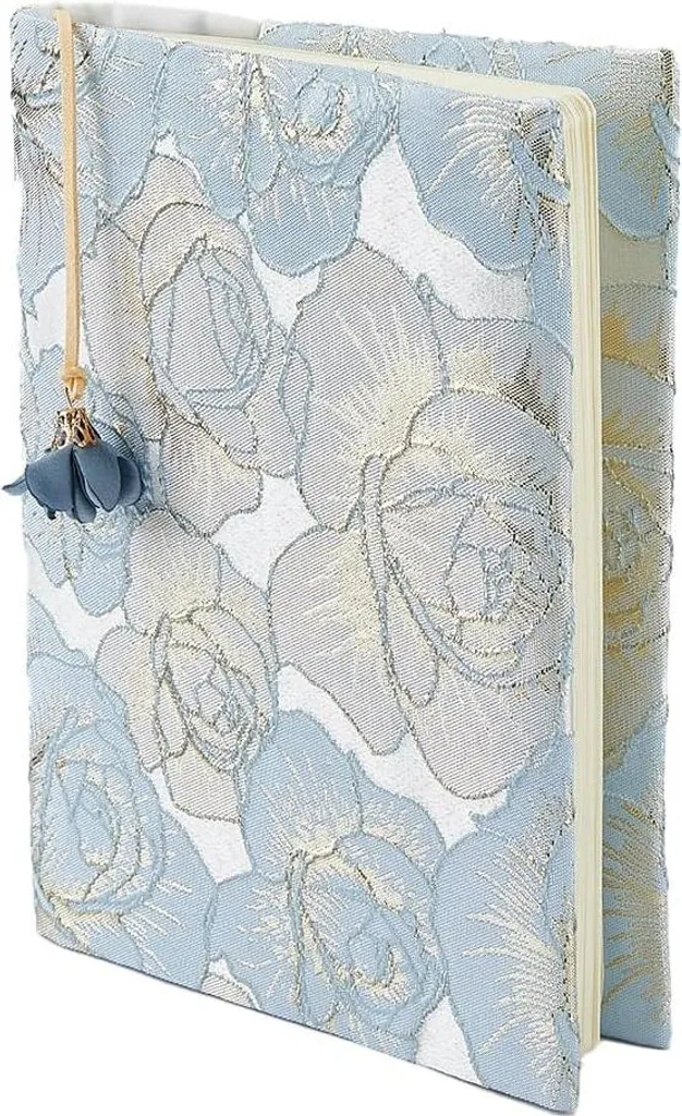 Couverture de livre A5 en tissu Bleu Rose à fleurs - Protège-livre chic