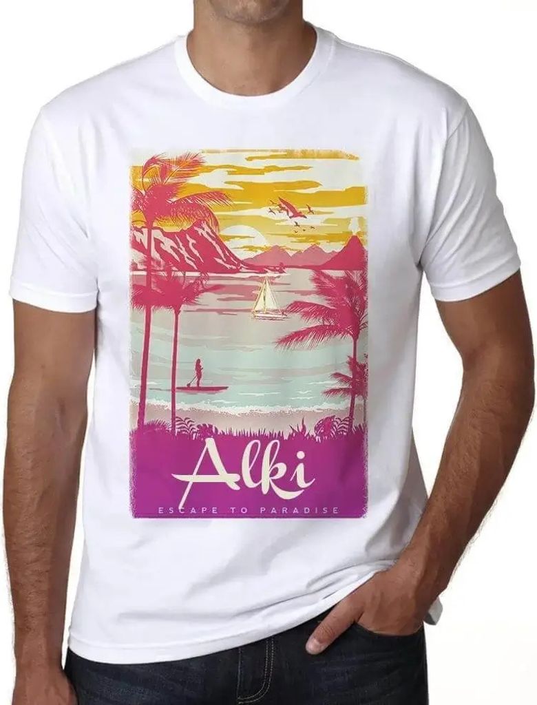 Herren Grafik T-Shirt Alki Flucht ins Paradies – Alki Escape To Paradise – Öko-Verantwortlich Vintage Jahrgang Kurzarm Lustige Druck Geburtstag