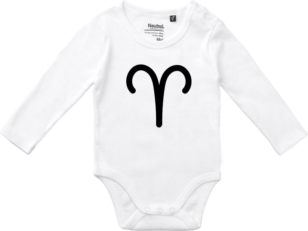 Huuraa Baby Body Widder Sternzeichen Zeichen 80 White Baumwolle Fairtrade Langarmbody Geschenkidee