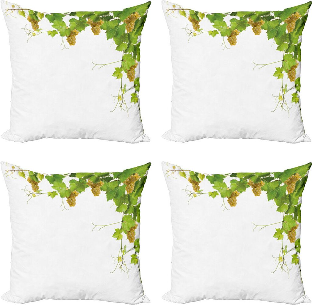 ABAKUHAUS Weinberg Kissenbezug Set (4 Stück), Farmer Berry Wineyard, Moderner Doppelseitiger Digitaldruck, 60 cm x 60 cm, Grün Gelb