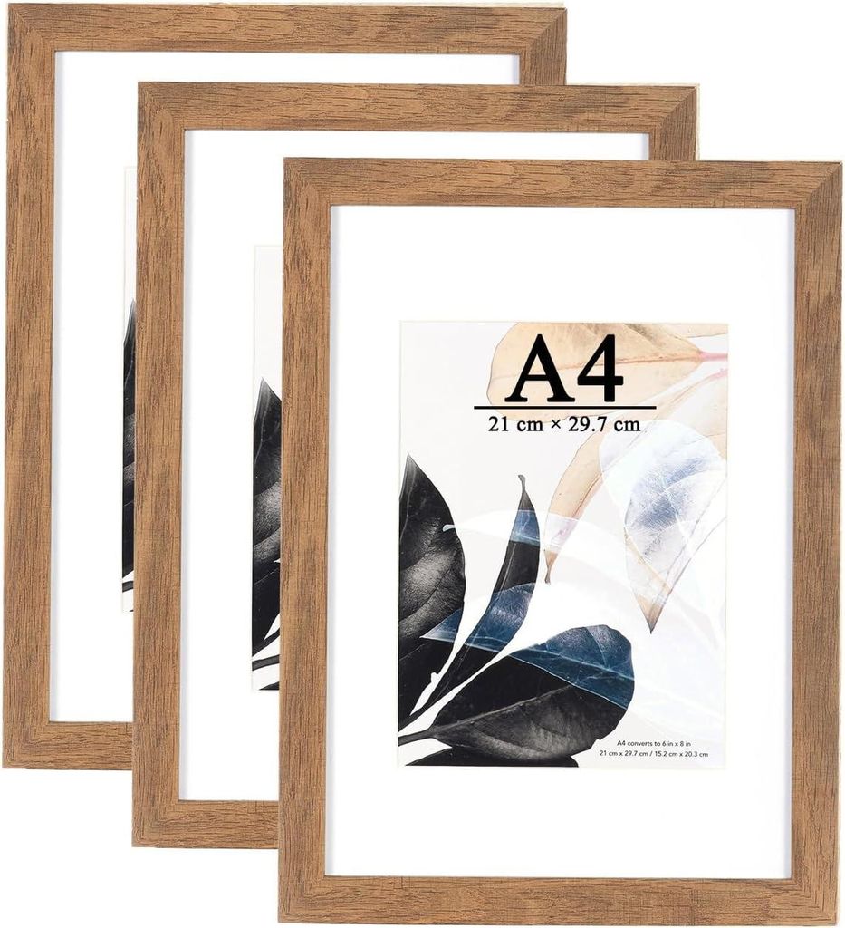 Bilderrahmen A4 Holzfarbe Plexiglas Poster Foto Set 3 21 x 30