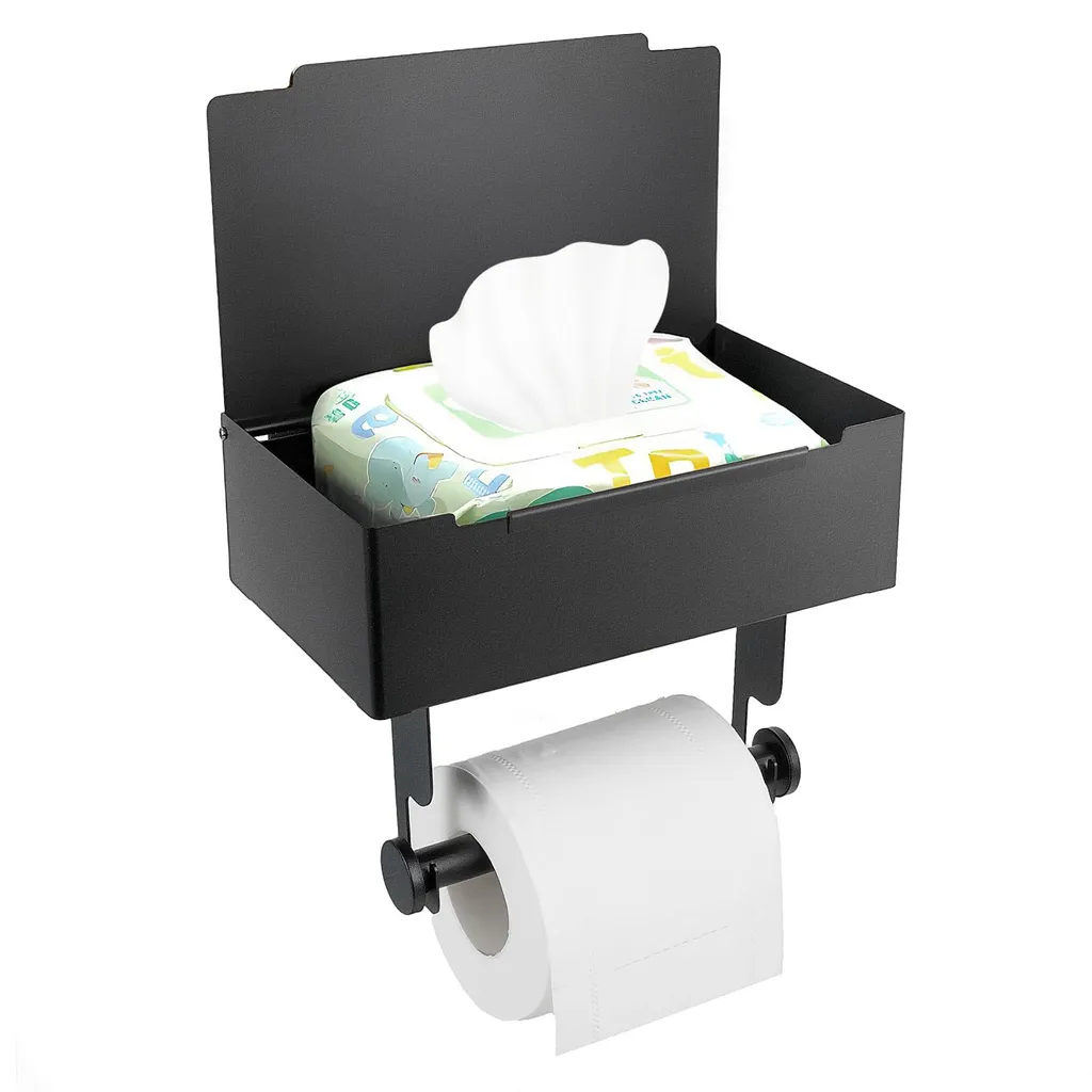 Dévidoir papier toilette mural noir avec boîte de rangement intégrée