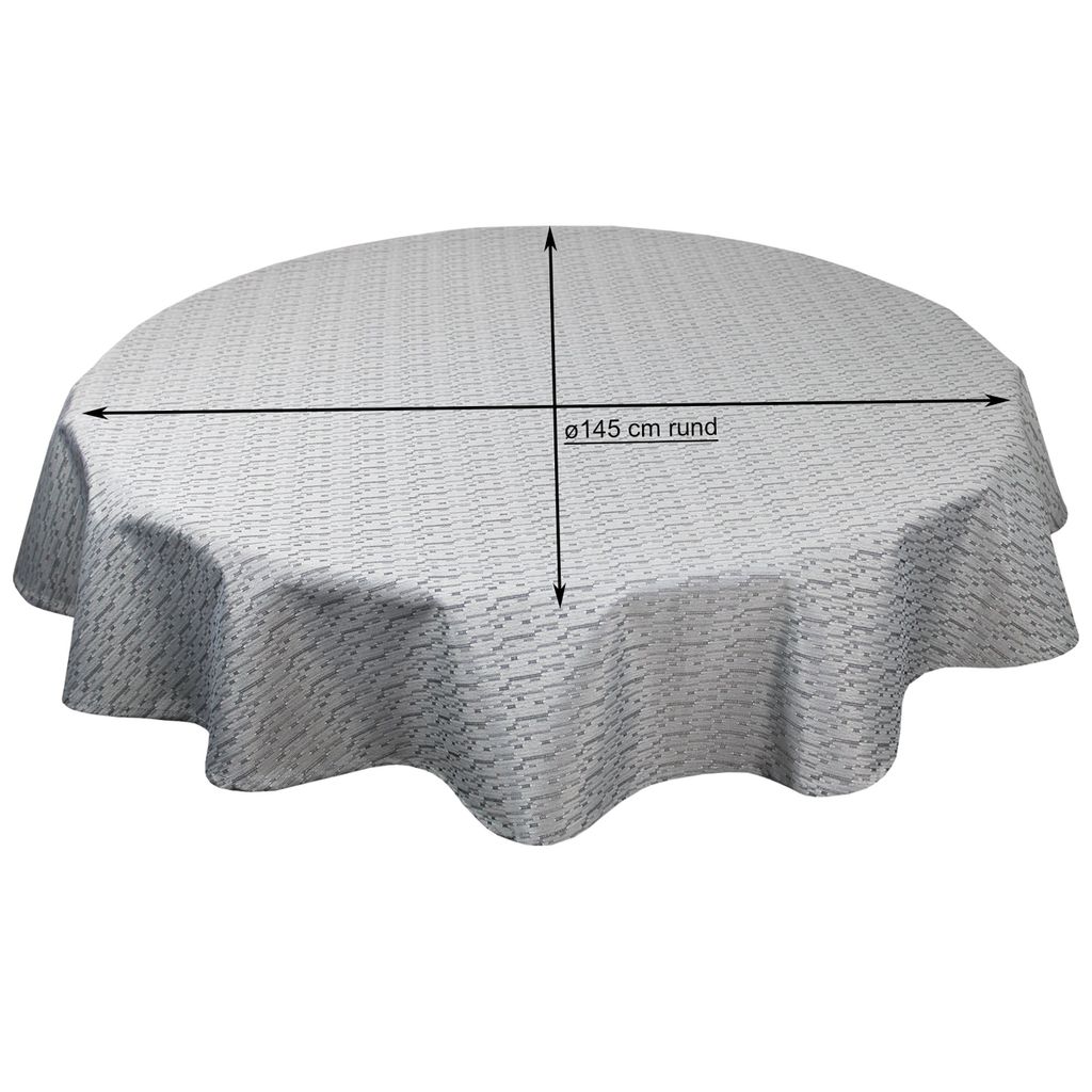 Tischdecke Outdoor ø 145 cm rund Hellgrau Jacquard Wasserabweisend Tischwäsche Garten Terrasse Balkon