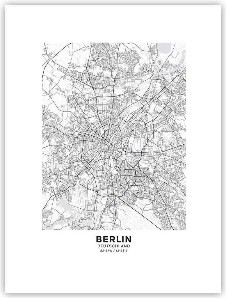 Poster - Poster ohne Rahmen - Stadt Karte Berlin - 30x40 cm - Wand Bild - Wanddeko - Wandbilder - Kunstposter - Wandposter - Bilder - Kunstdruck - ...