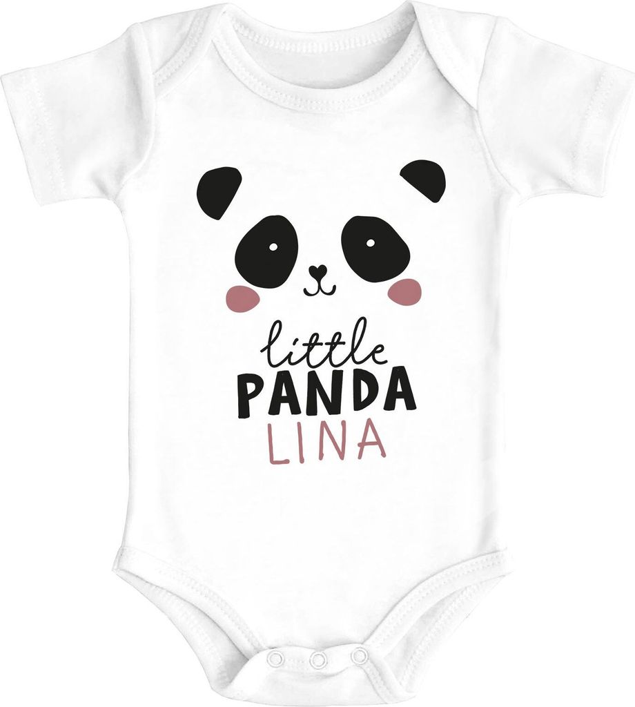 Baby Body mit Namen bedrucken lassen Aufschrift littel Panda Wunschname kurzarm Baumwolle SpecialMe weiß 0-3 Monate