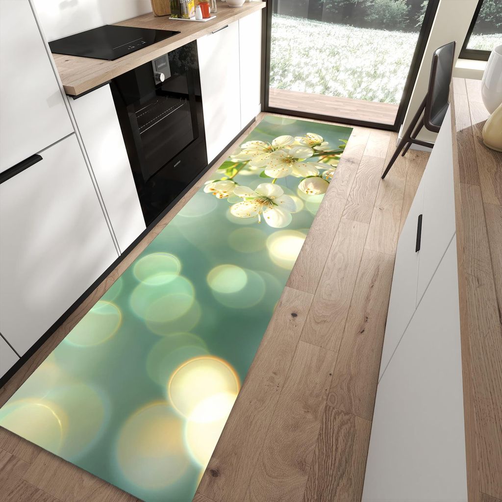 Küchenteppich 80x300cm rutschfest & abwischbar PVC Läufer - Frühlingserwachen
