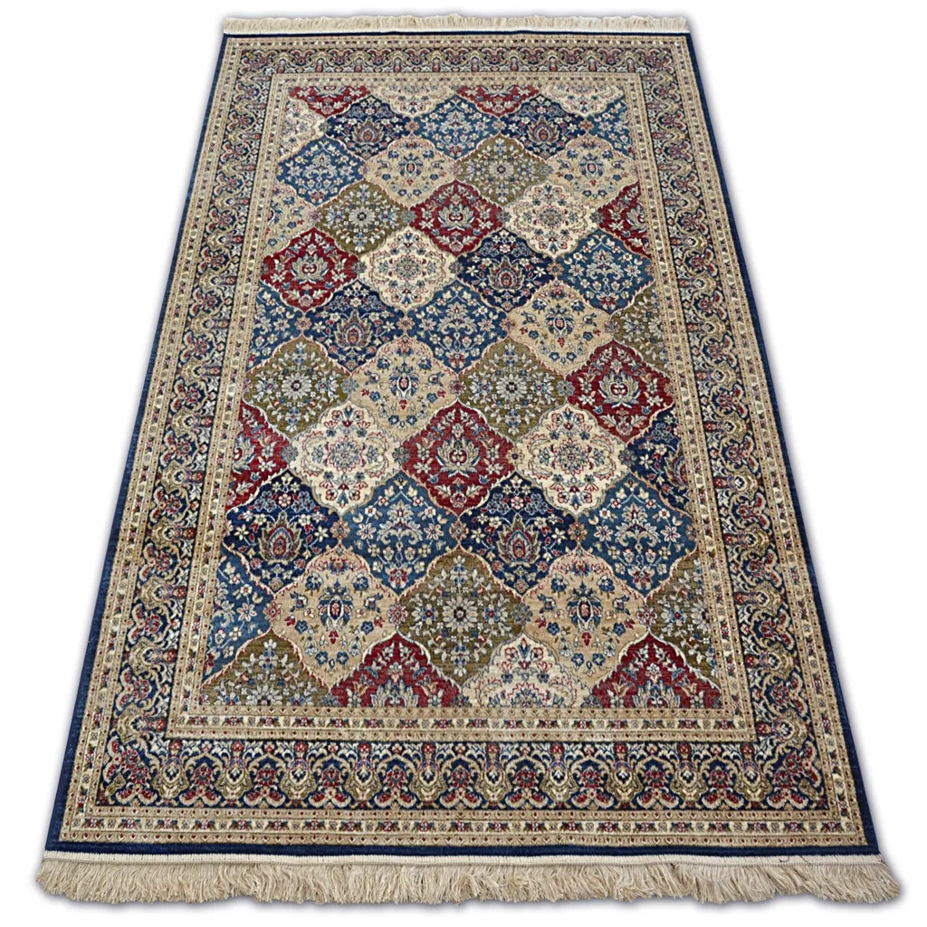 Tapis Bleu Foncé Multicolore WINDSOR avec Franges et Rosettes 120x170