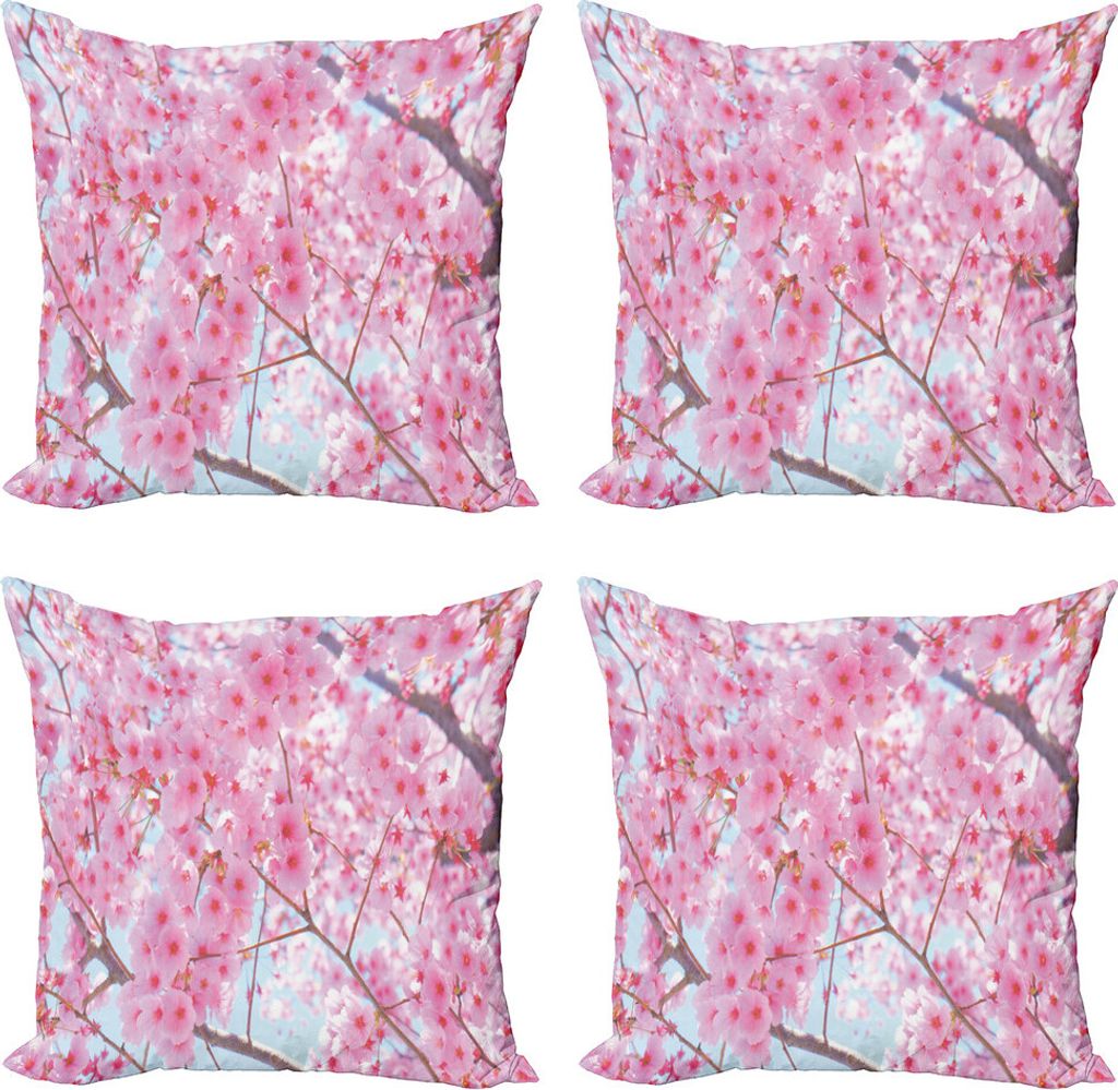 ABAKUHAUS Blumen Kissenbezug Set (4 Stück), Japanische Sakura Blumen, Moderner Doppelseitiger Digitaldruck, 60 cm x 60 cm, Baby Pink